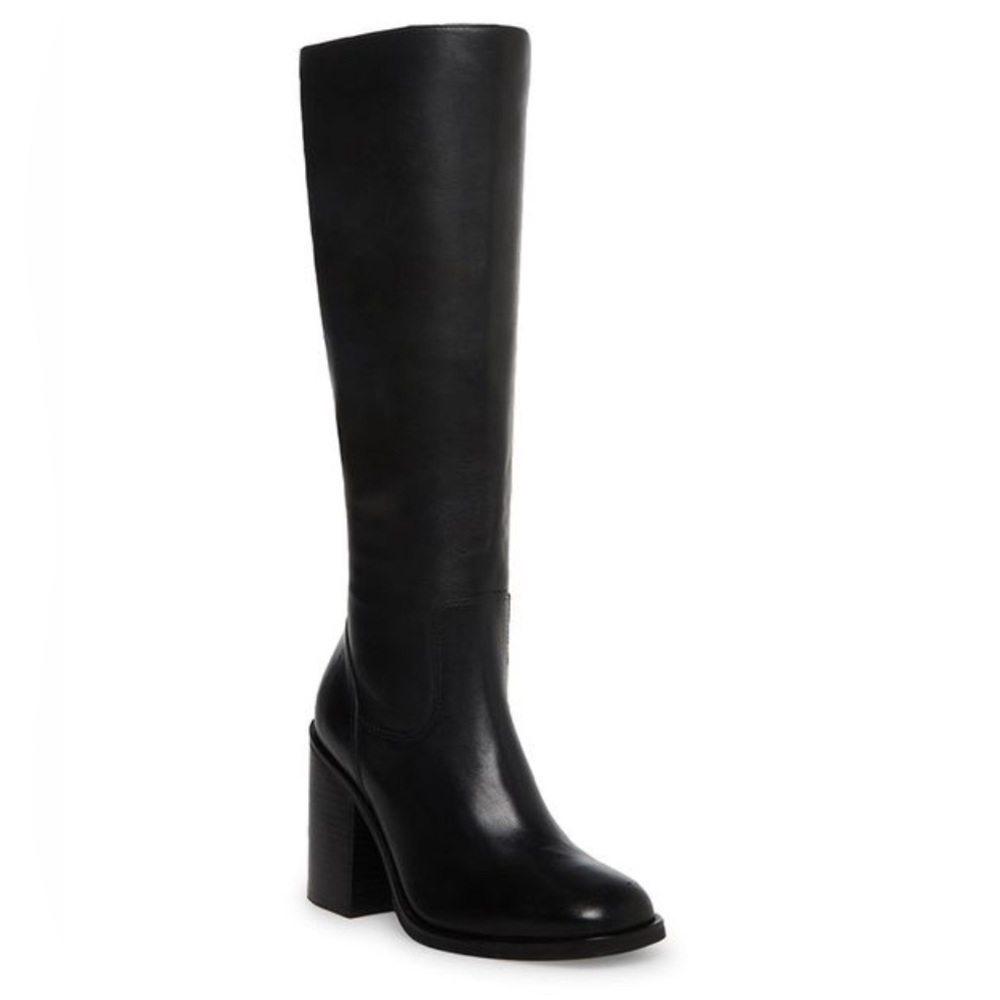 Steve Madden black leather tall boots.